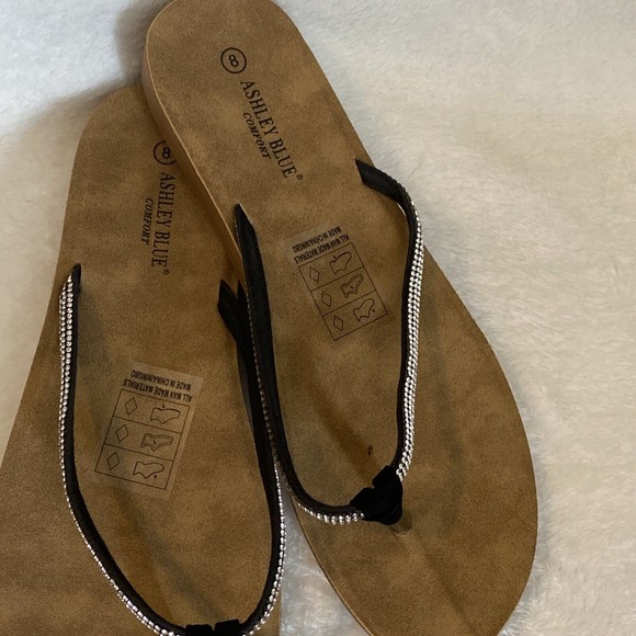 Ashley Blue Flip Flop Size 8 NEW Black with Silver Rhinestones Sandals Summer - Picture 5 of 8